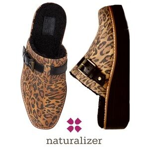 Naturalizer Wayde Leopard Print Suede Slip-On Clogs Shoes, Lined, Sz 8.5/39, NWB